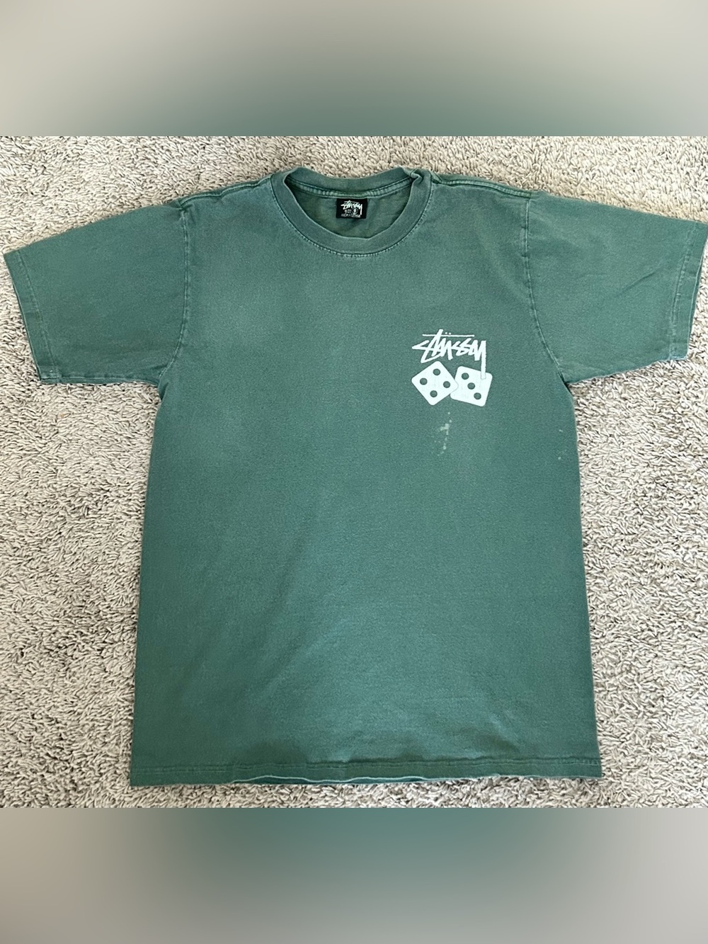 Stussy Green Tee with White Dice Logo